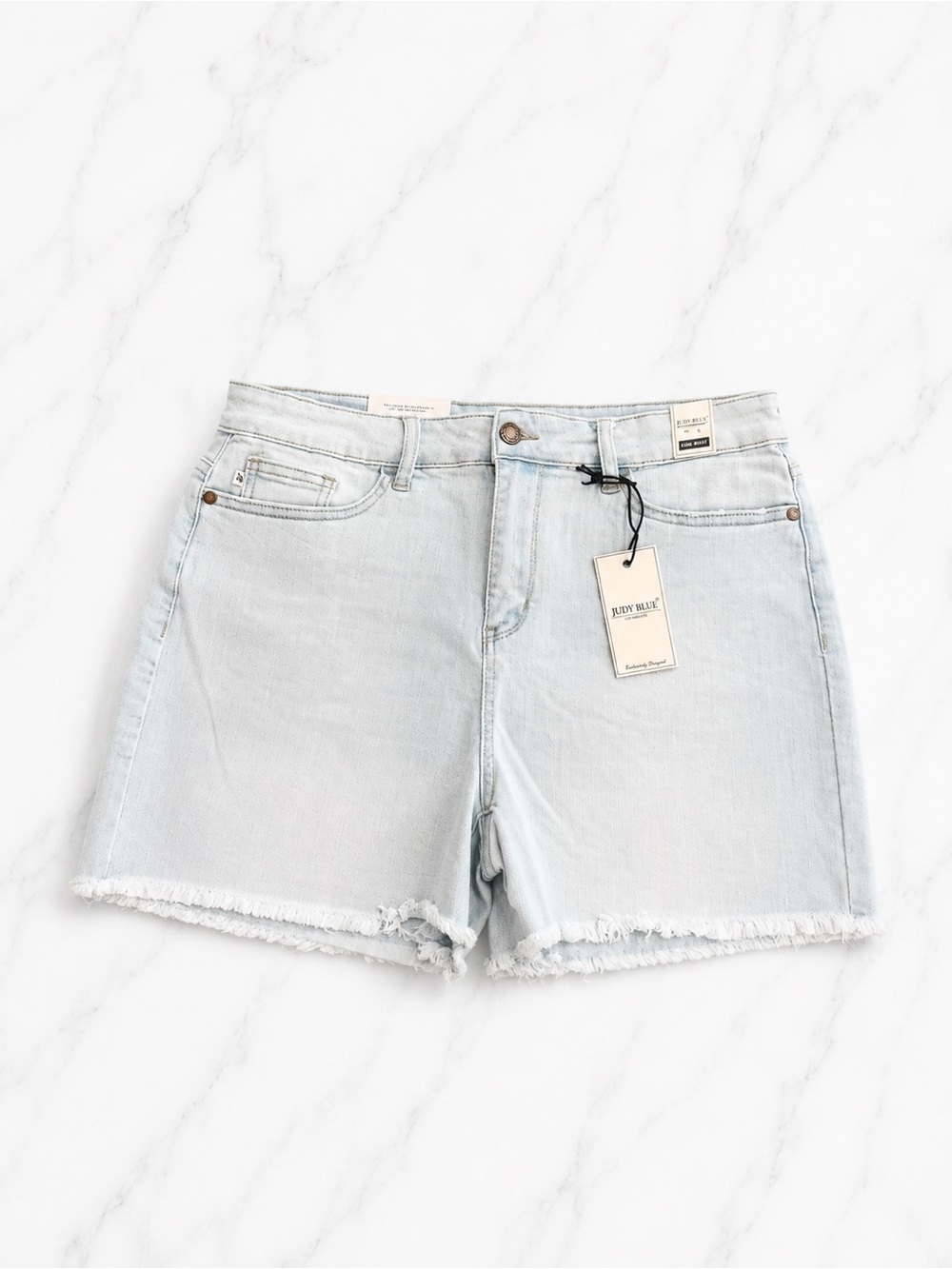 Judy Blue High Waist Light Wash Denim Shorts NWT Raw Hem Stretch XL
